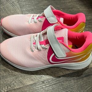Nike Pink and White Sneakers with Velcro Strap